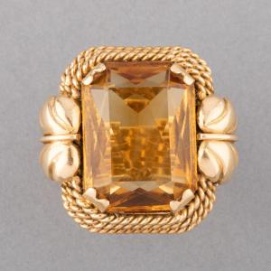French Retro Ring In Gold And Citrine