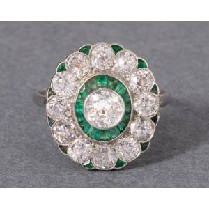 Old Belle Epoque Ring In Gold Diamonds And Emeralds