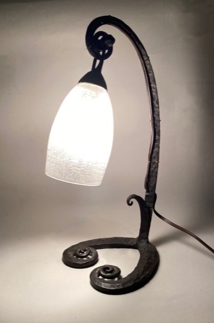 Daum Nancy Et Edgar Brandt Art Deco Lampe, Fer Forgé
