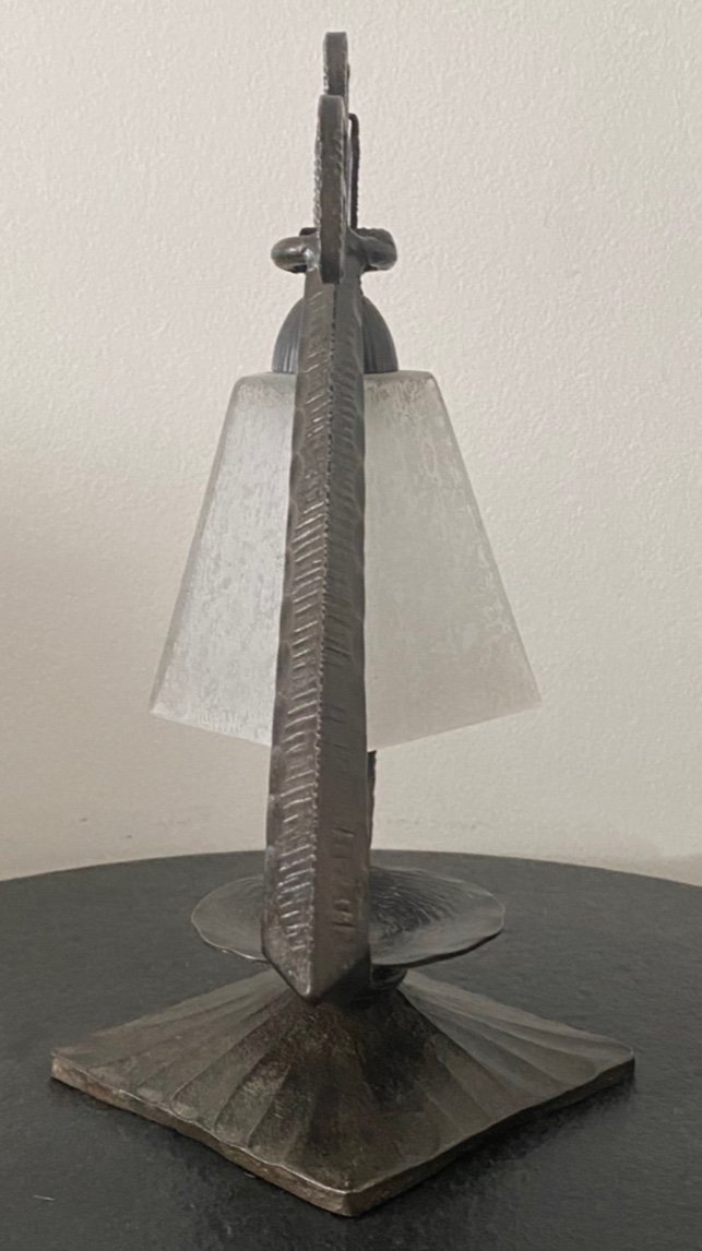 Daum Nancy Art Deco Lampe , Fer Forgé-photo-1