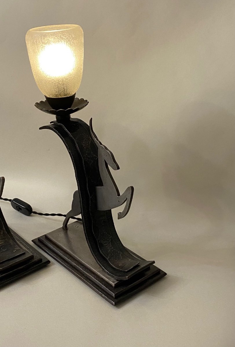 Daum Nancy And Michel Zadounaisky Pair Lamp Wrought Iron-photo-3