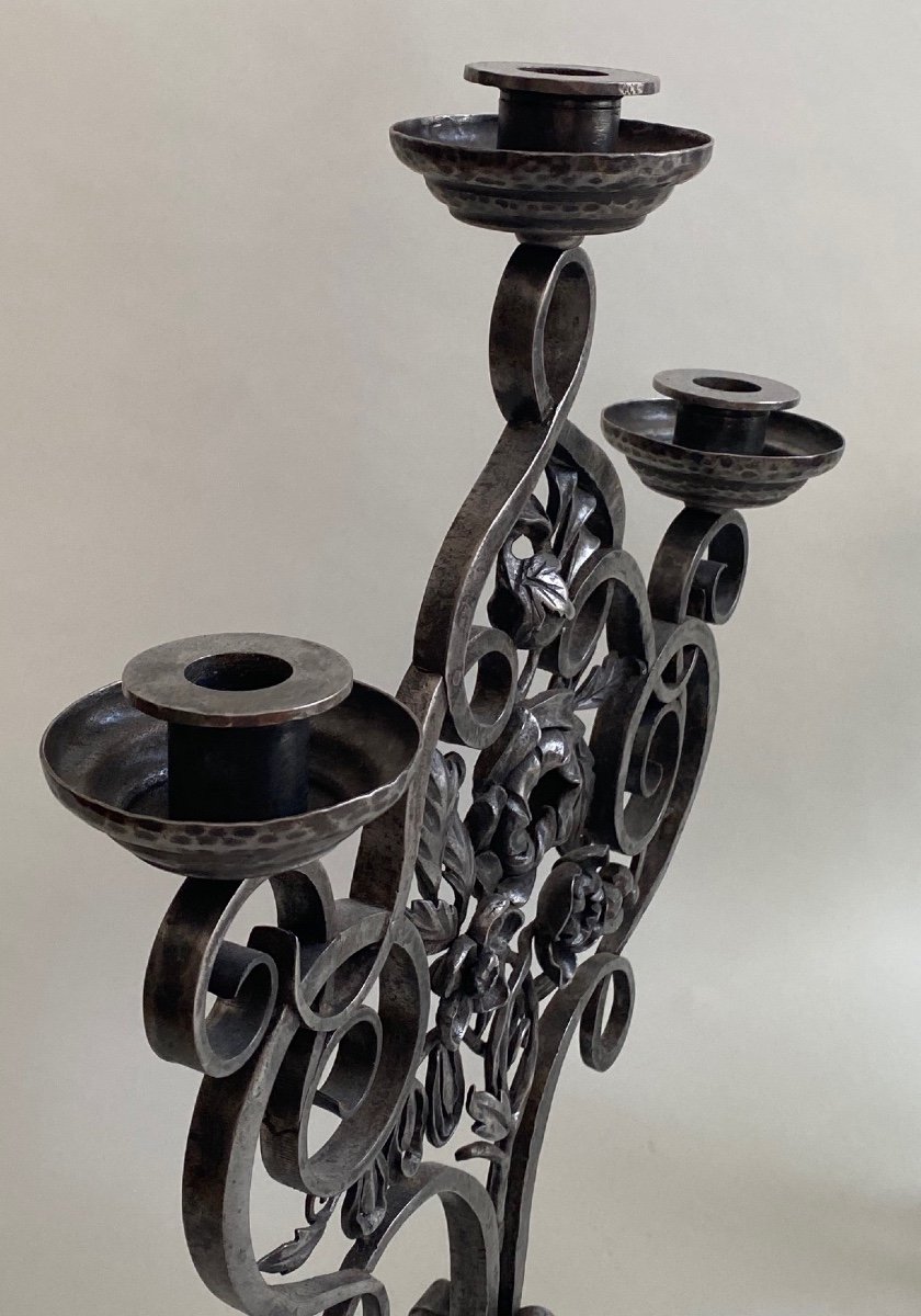 Pair Of  Candlesticks Wrought Iron-photo-3