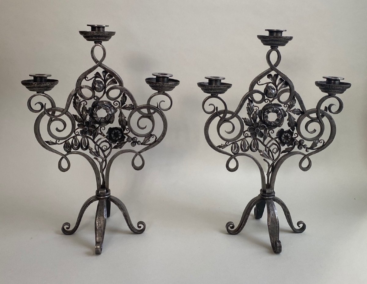 Pair Of  Candlesticks Wrought Iron-photo-4
