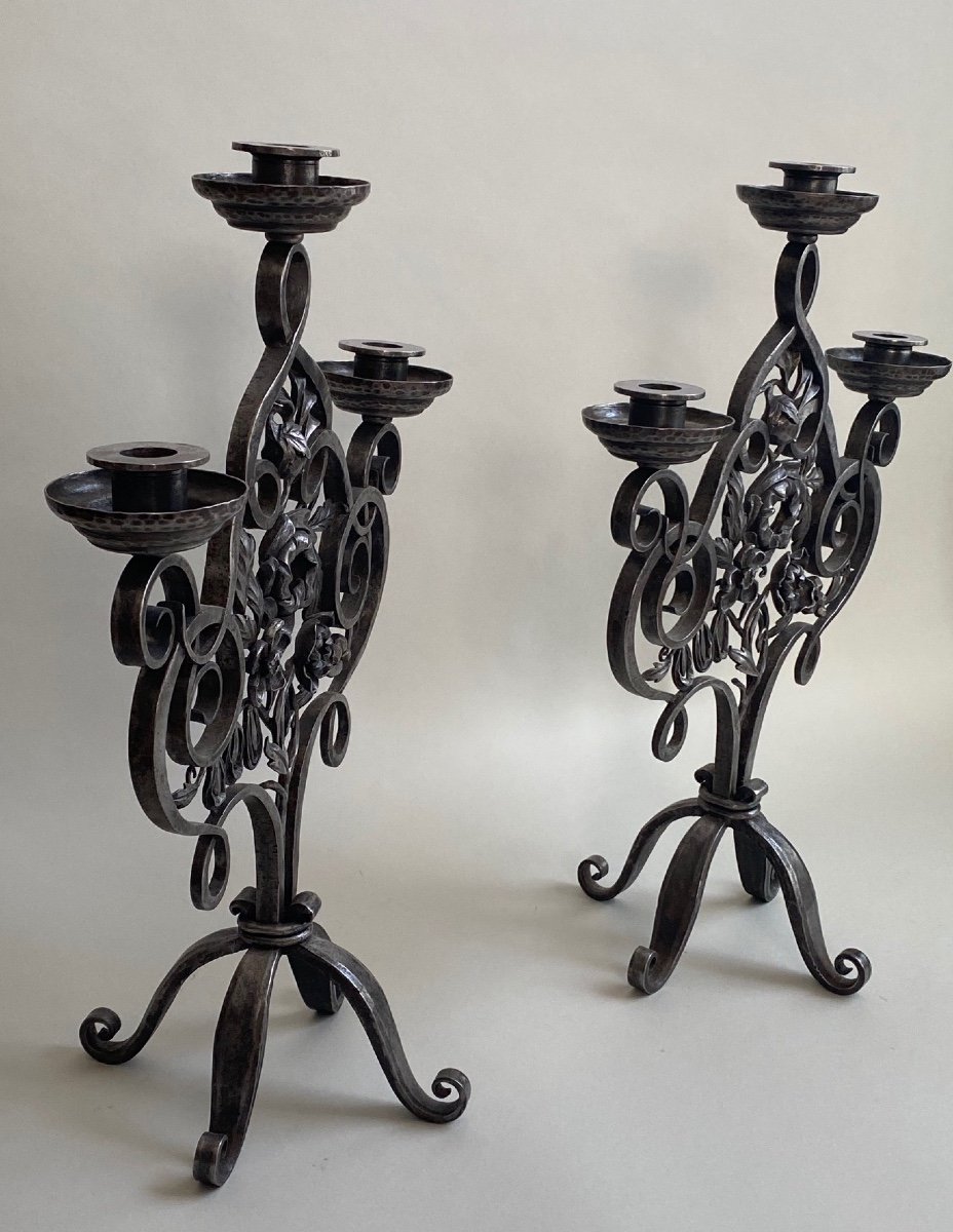 Pair Of  Candlesticks Wrought Iron-photo-1
