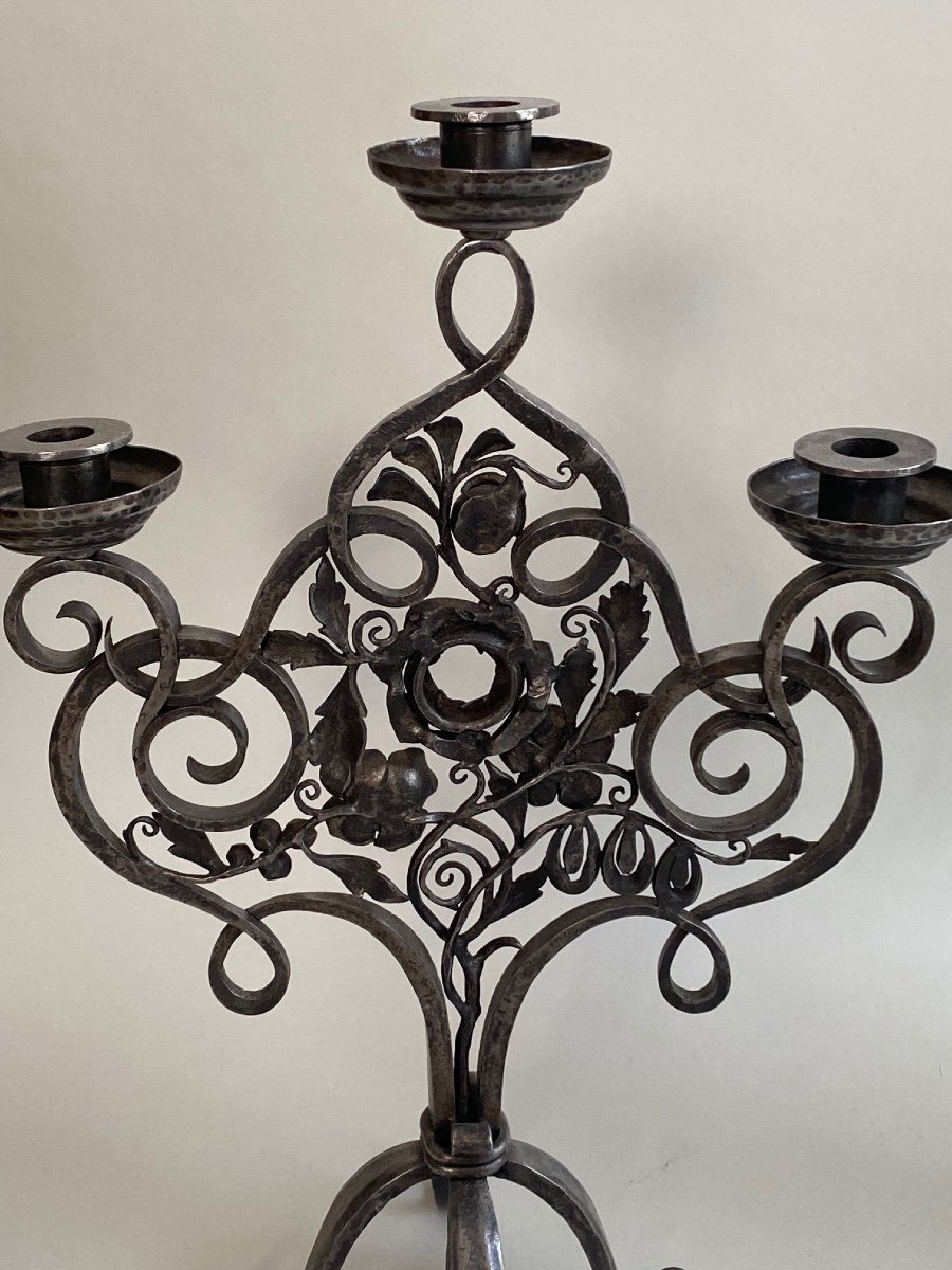 Pair Of  Candlesticks Wrought Iron-photo-2