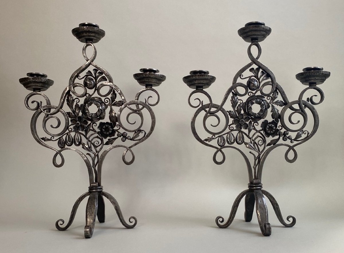 Pair Of  Candlesticks Wrought Iron