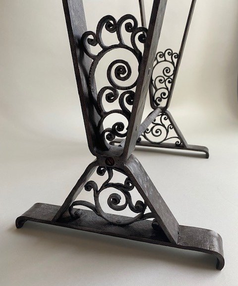 Art Deco Guéridon Fer Forgé Avec Un Marbre -photo-2