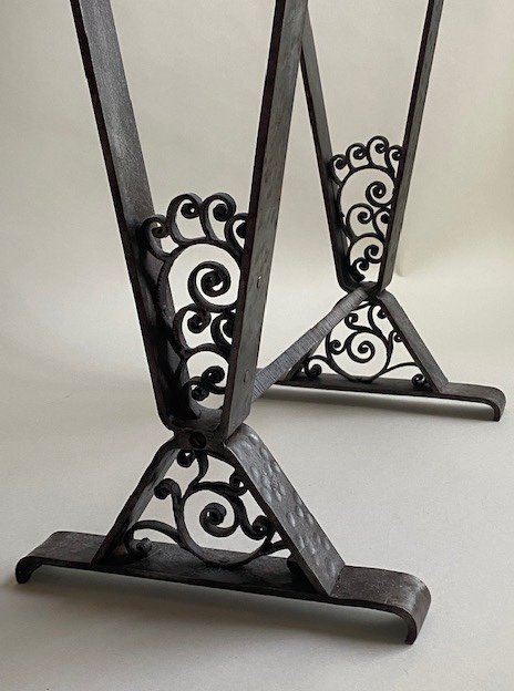 Art Deco Guéridon Fer Forgé Avec Un Marbre -photo-2