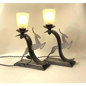 Daum Nancy And Michel Zadounaisky Pair Lamp Wrought Iron