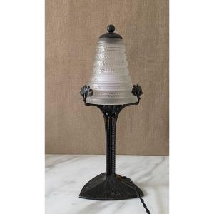 R Lalique Modele Cytise  Wrought Iron Lamp