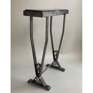 Art Deco Wrought Iron Side Table With Marble