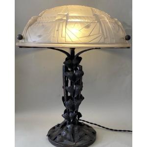 Art Deco Lamp Muller Frère, Wrought Iron