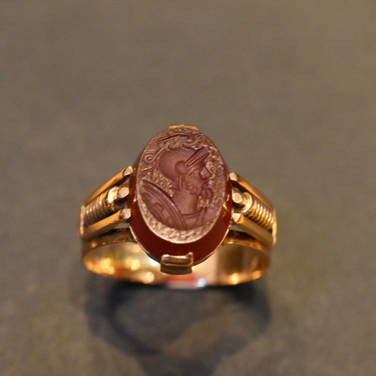 Carnelian And 18 K Gold Intaglio Ring