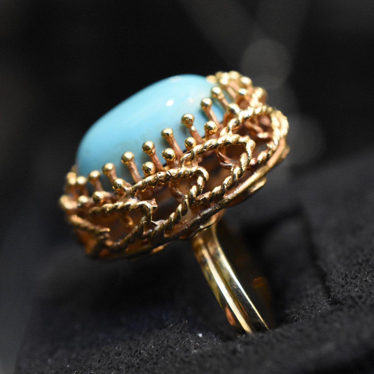 18k Gold Ring With Turquoise Cabochon-photo-2