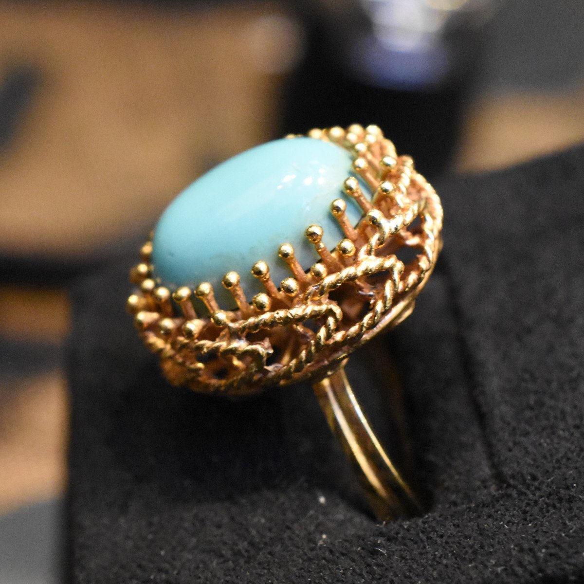 Bague Or 18k Avec Cabochon Turquoise-photo-4