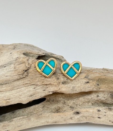 Poiray Heartcatcher Yellow Gold And Turquoise Stud Earrings
