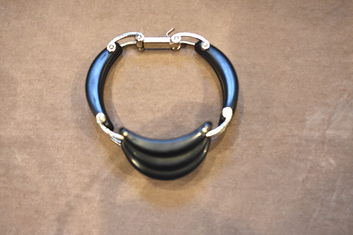 Bracelet Art Déco, en Bakélite et Chrome-photo-4