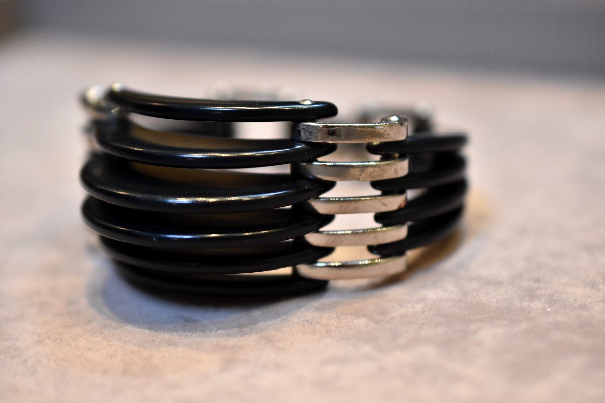 Bracelet Art Déco, en Bakélite et Chrome