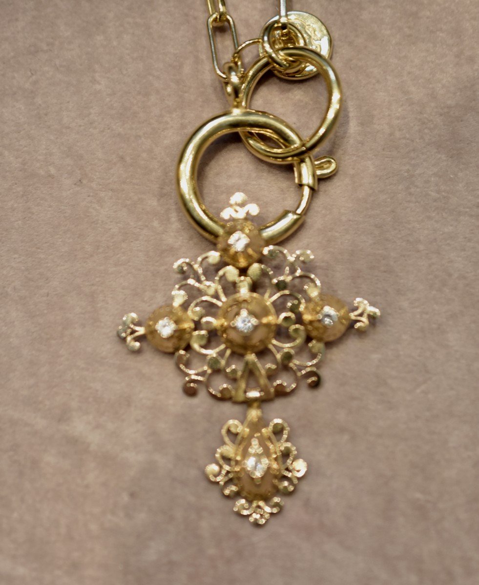 Croix Normande, En Or 18k Et Pierres De Rhin, Du XIXème Siècle