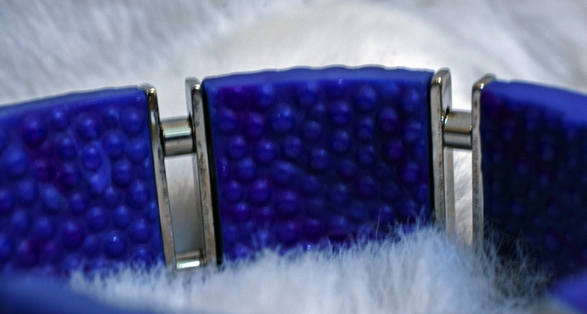 Bracelet Art Déco, En Pâte De Verre Et Chrome, 1950-photo-4