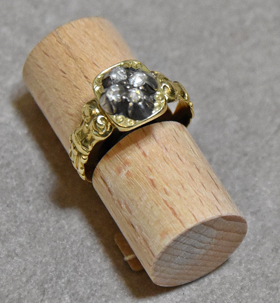 Chevalière or 18k, argent et diamants, XIXème siècle-photo-3