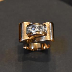 Bague Tank Or 18k Et Diamants