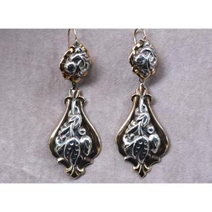 Boucles d'Oreille, dites Poissardes, Or 9k et Argent