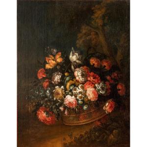 Jean-baptiste Bosschaert (1667 - 1746) - Basket Of Flowers In A Landscape