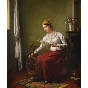 Attributed To Anthelme Trimolet (1798-1866)  - Spinner In An Interior 