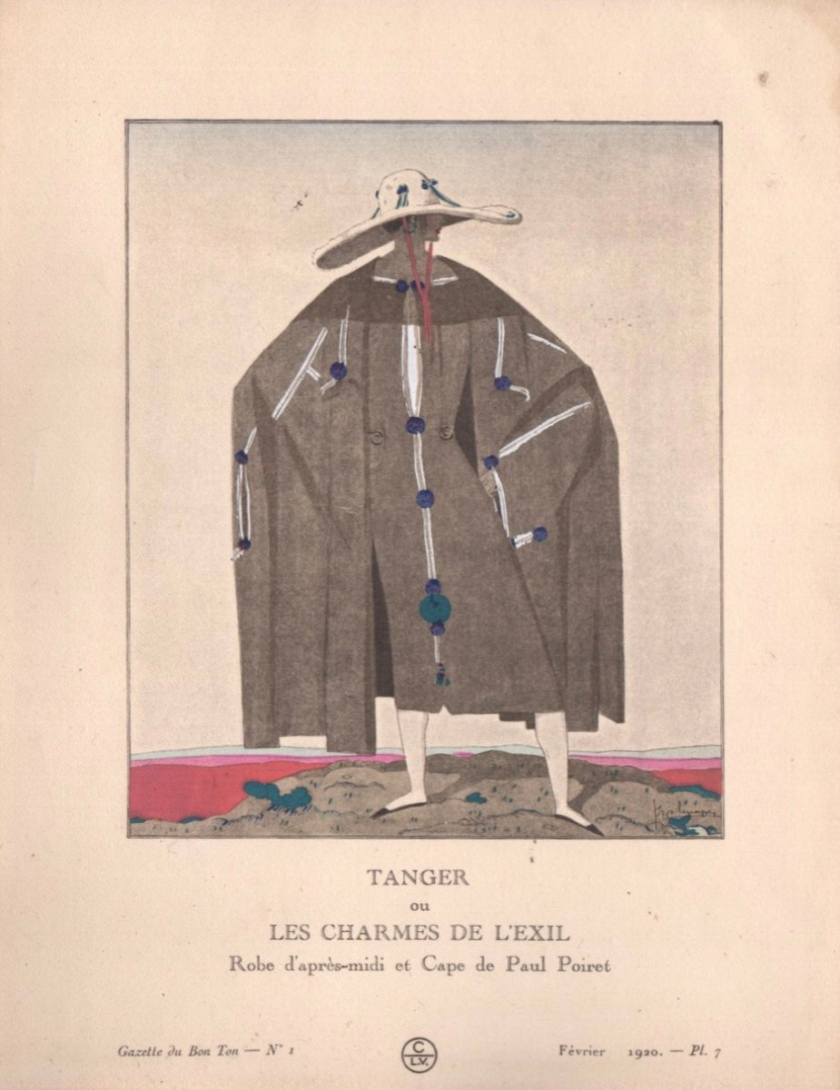 Pochoir De Lepape : Tanger Ou Les Charmes De l'Exil, Robe d'Apres-midi Et Cape De Paul Poiret