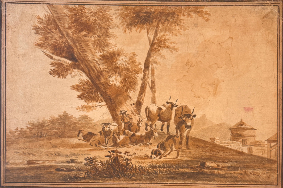 Late 18th Century Wash Drawing: Pastoral