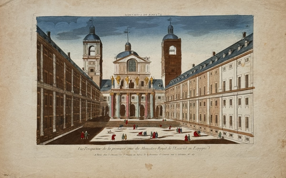 Perspective View 18th C: Of The First Courtyard Of The Royal Monastery Of Escurial In Spain 
