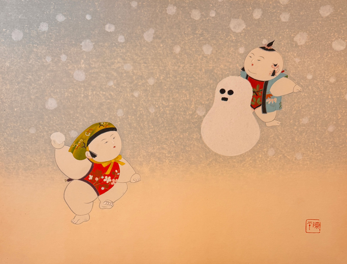 Estampe japonaise de YAMAOKA : POUPEES KYO WARABE MASABI