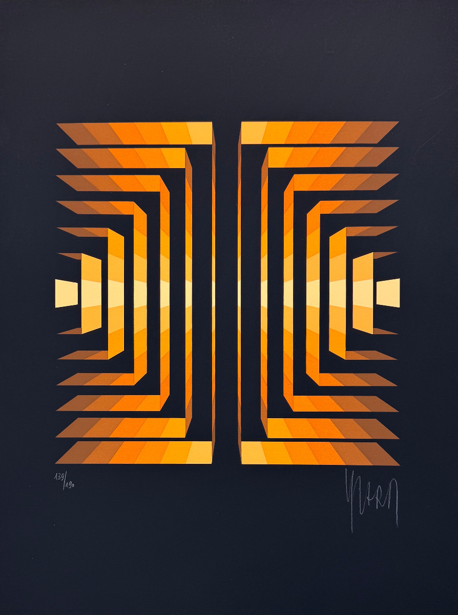 Screen Print By Yvaral: Orange Horizon