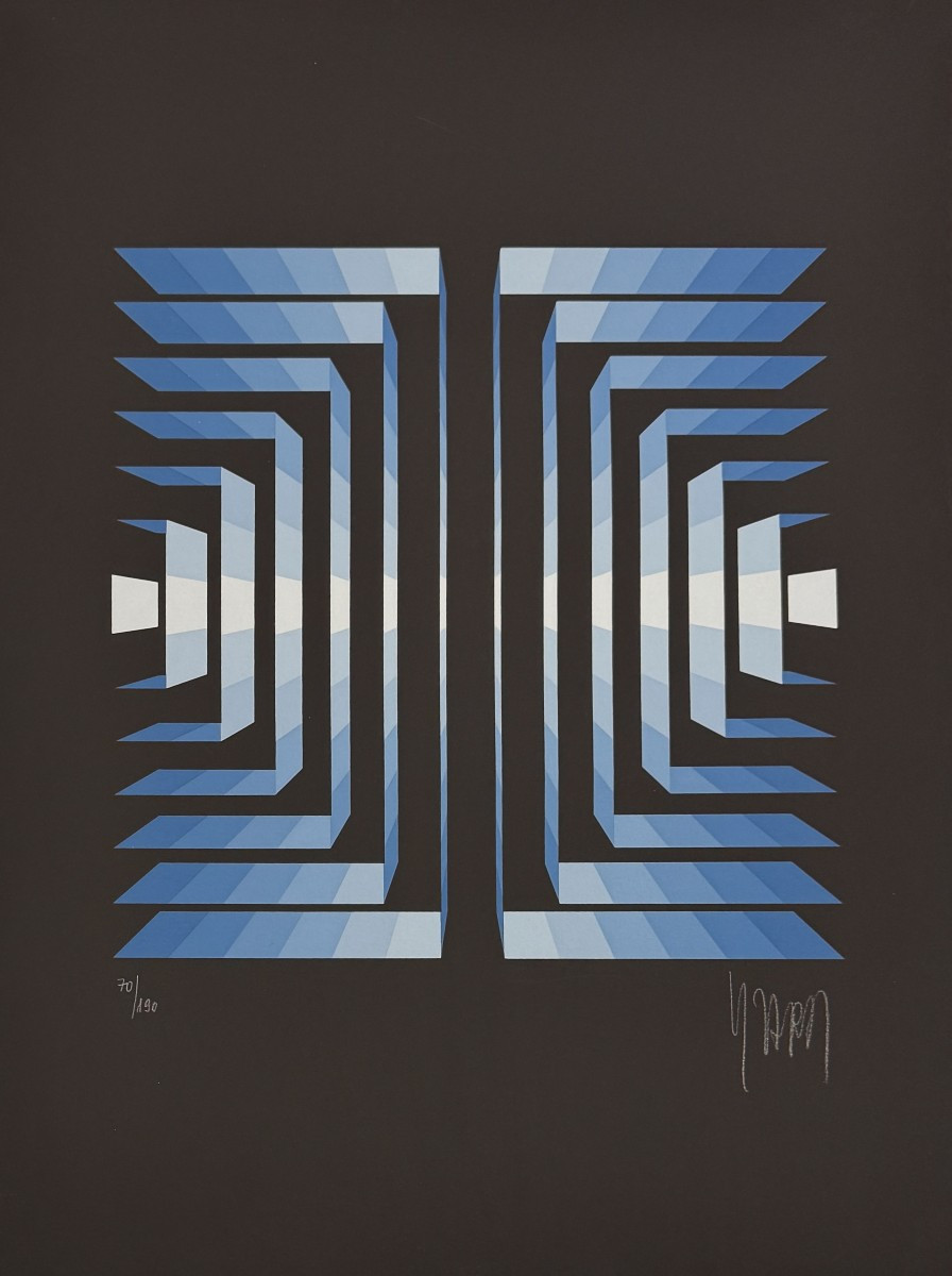 Screen Print By Yvaral: Blue Horizon