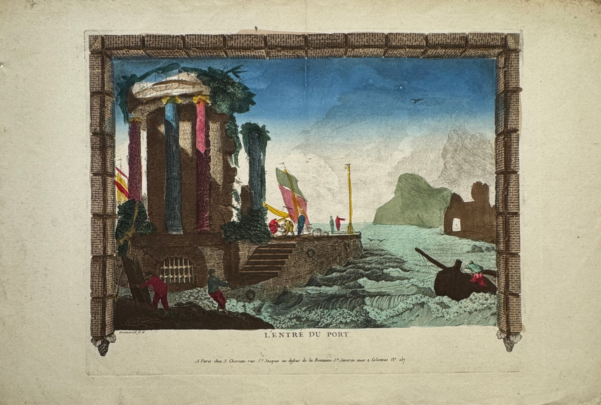 Gravure XVIIIè : L'ENTRE ( SIC ) DU PORT