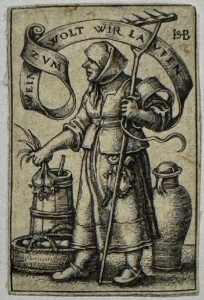 Paire de gravures XVIè par Beham : LE MARCHAND - LA MARCHANDE-photo-3
