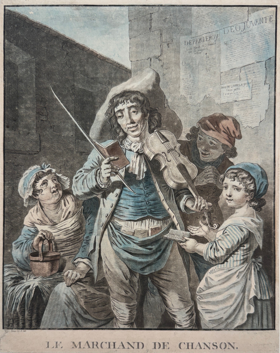 Pair Of 18th Century Engravings By Berthault: Le Marchand De Chanson - La Marchande De Bouquets-photo-2