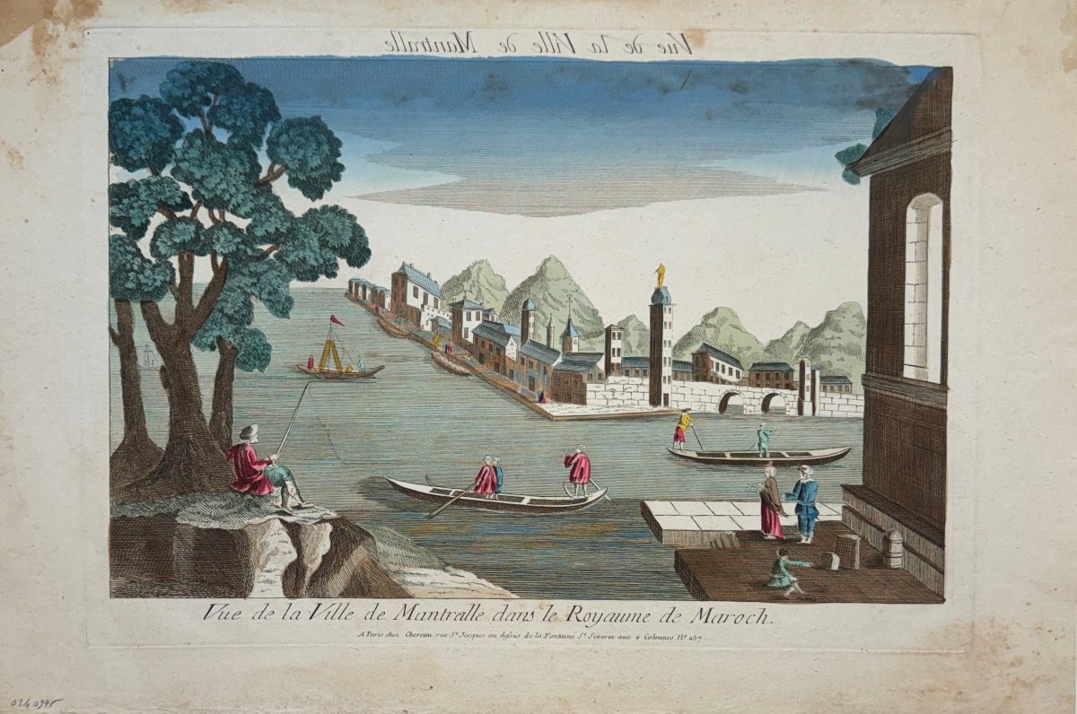 Late 18th Century Optical View: View Of The City Of Mantralle In The Kingdom Of Morocco ( Sic )