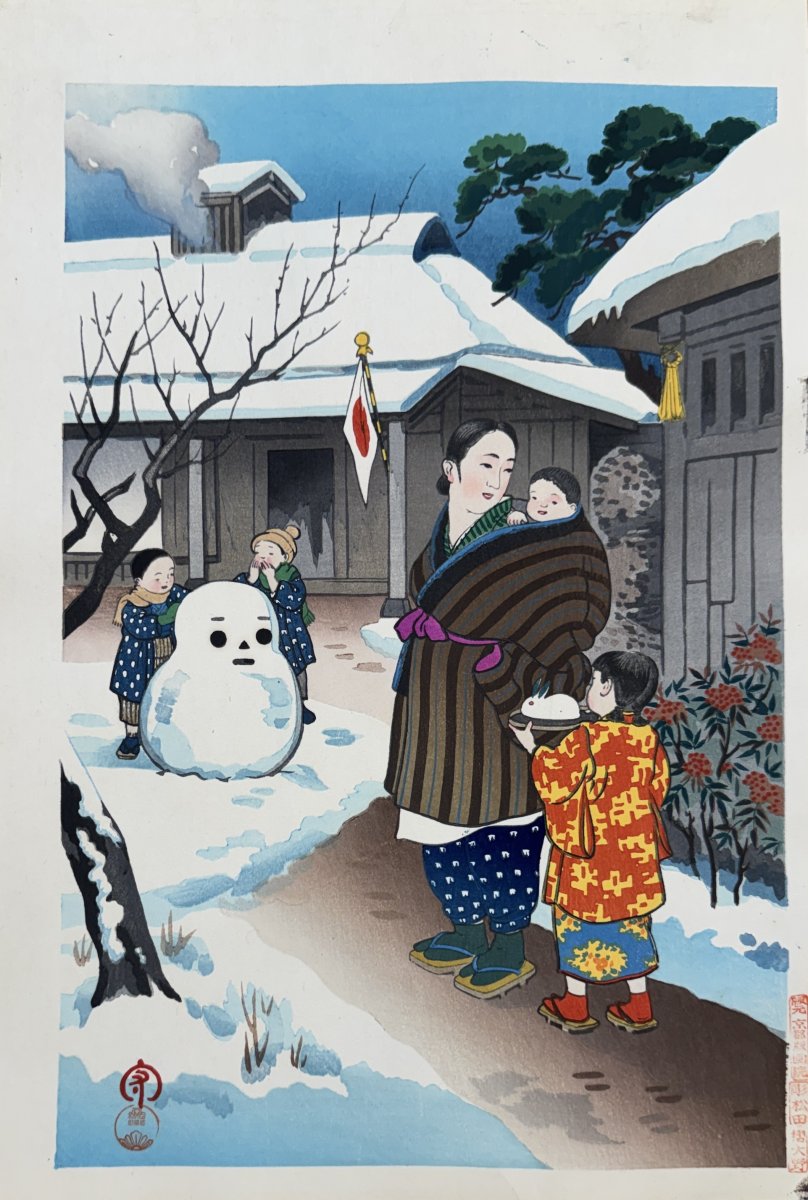 Estampe japonaise  de MAMORU : LE BONHOMME DE NEIGE