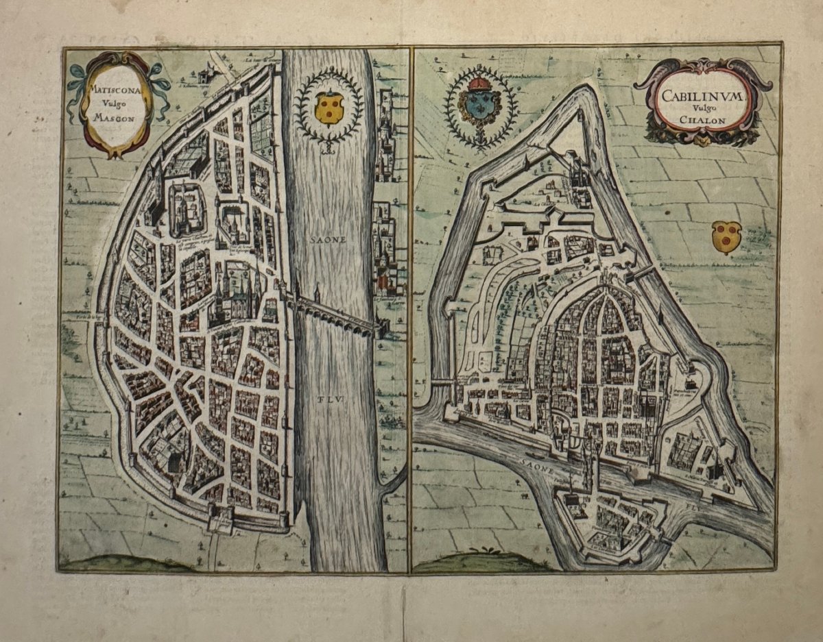 Carte XVIè de Braun et HogenbergMATISCONA VULGO MASCON, CABILINUM VULGO CHALON ( SIC ) 