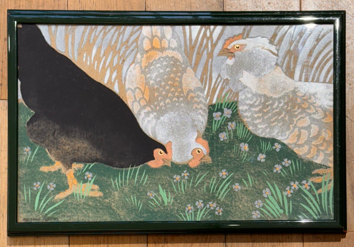 Pochoir de Manzana-Pissarro : Coq et poules
