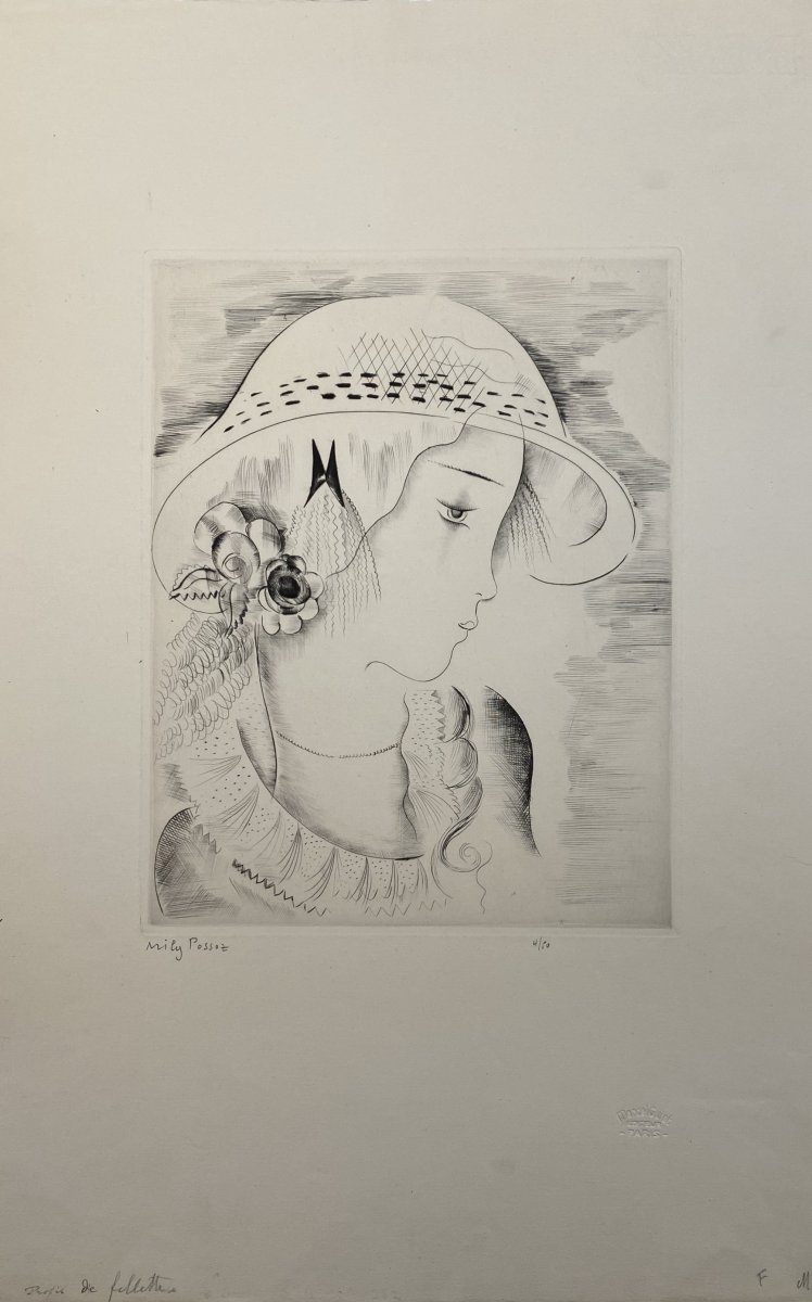 Engraving By Milly Possoz: Profile Of Girl