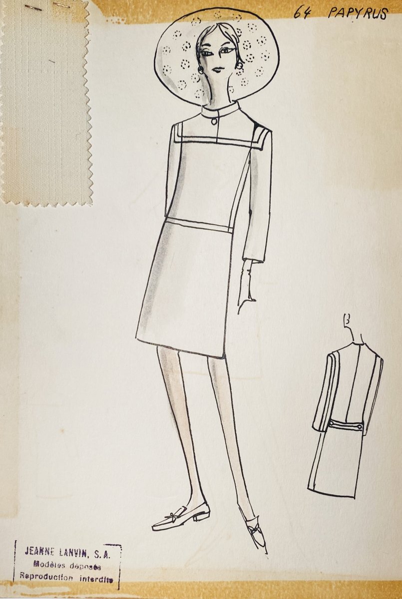 Original Fashion Drawing From Maison Lanvin: Model 64, Papyrus