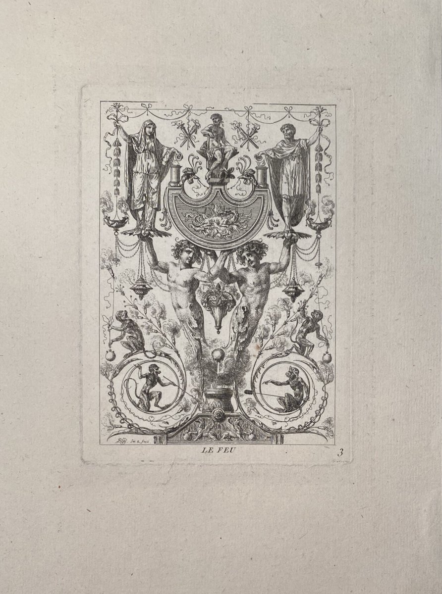 Complete Suite Of Four 18th Century Ornament Plates By Dugourc: The Four Elements-photo-3