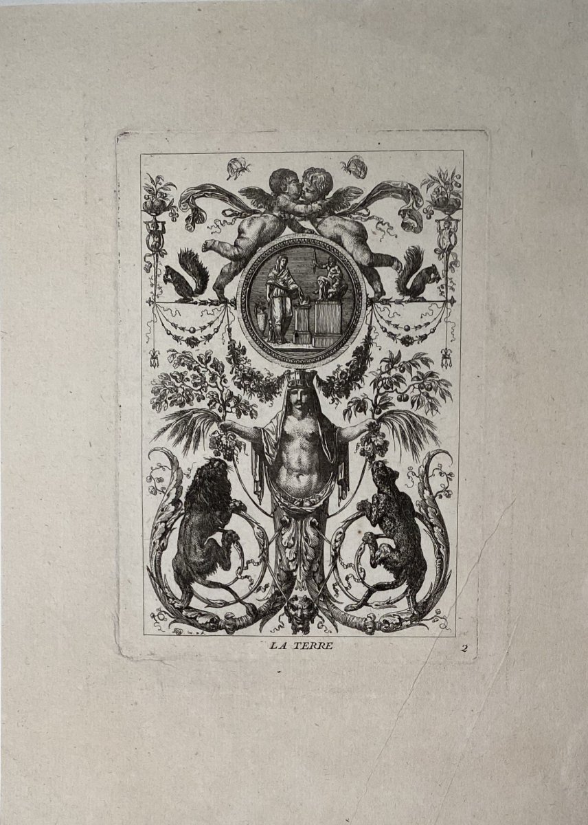 Complete Suite Of Four 18th Century Ornament Plates By Dugourc: The Four Elements-photo-4