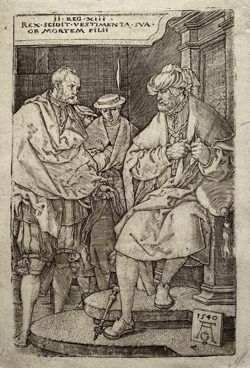 XVIth Print By Aldegrever: David Tearing His Clothes At The Announcement Of The Death Of His Son