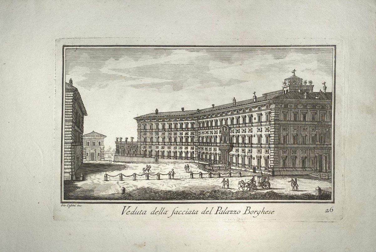 Eighteenth Engraving By Cassini From Rome: Veduta Della Facciata Del Palazzo Borghese