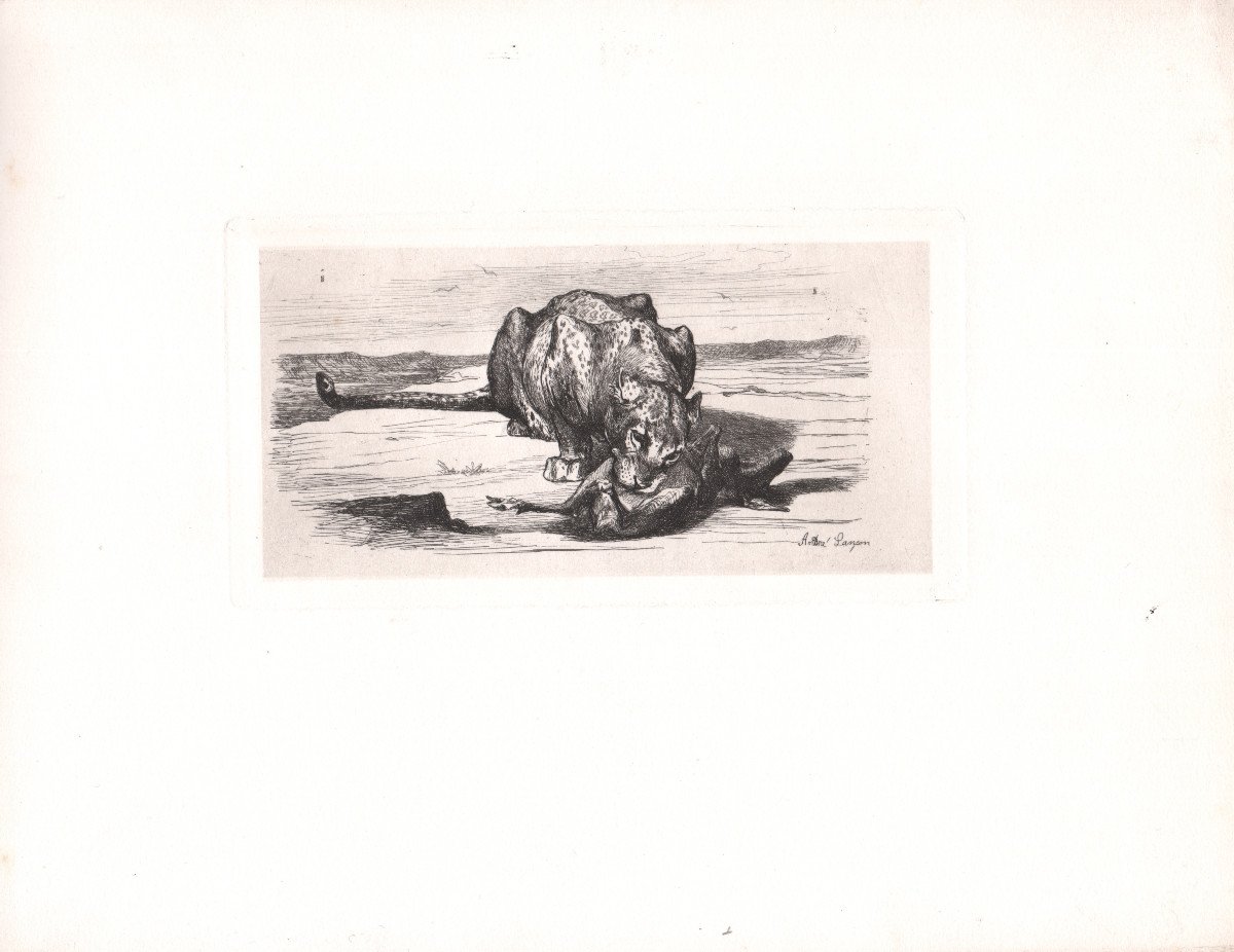 Etching Of Sand Lance: Leopard And Its Prey