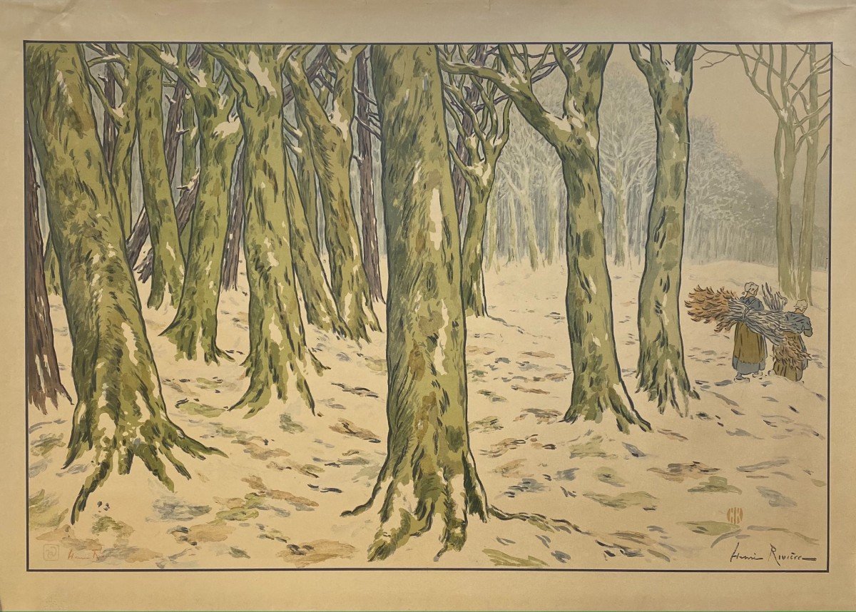 Lithographie Contresignée d'Henri Riviere : Le Bois, l'Hiver